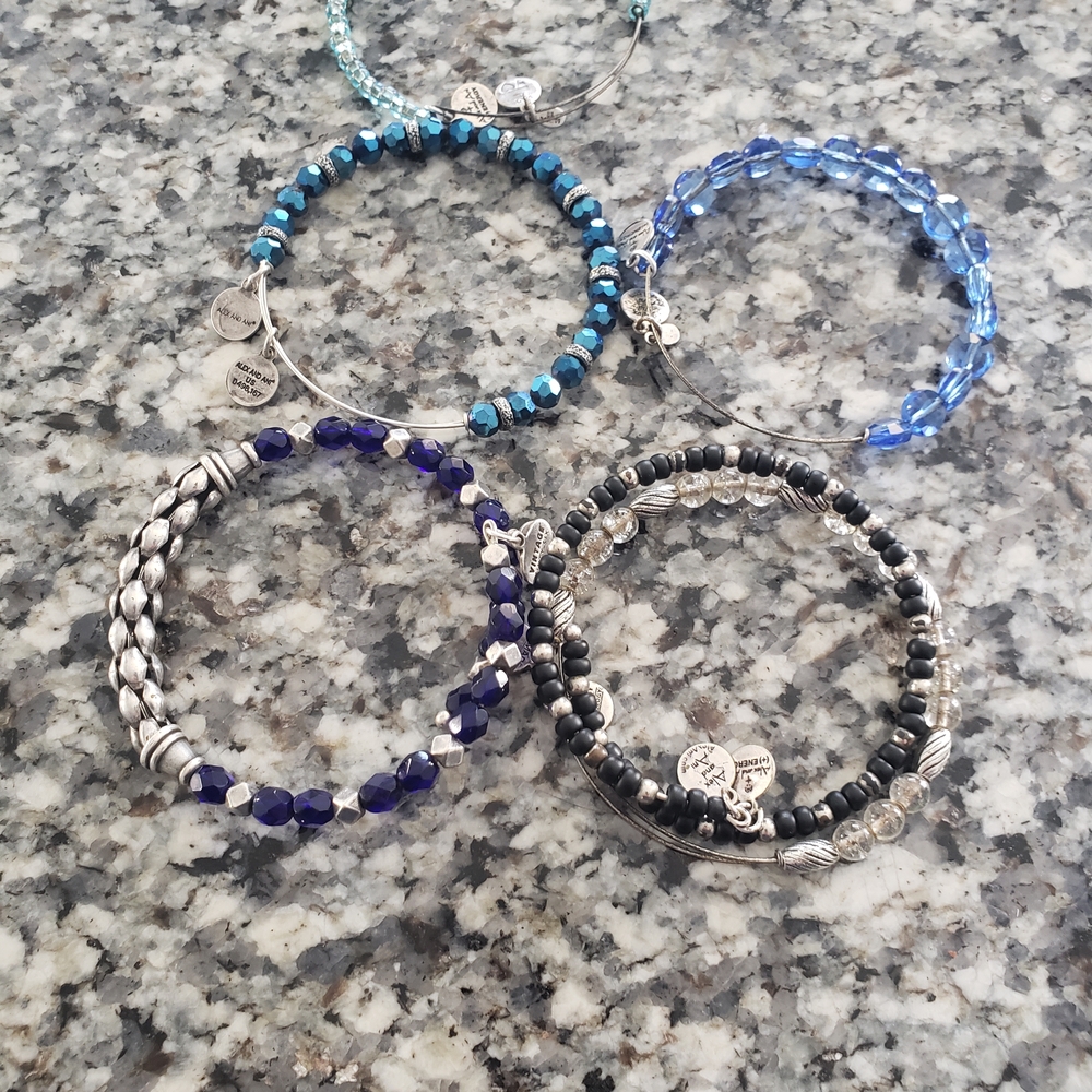 Alex and Ani Blue and Silver Bracelet Set